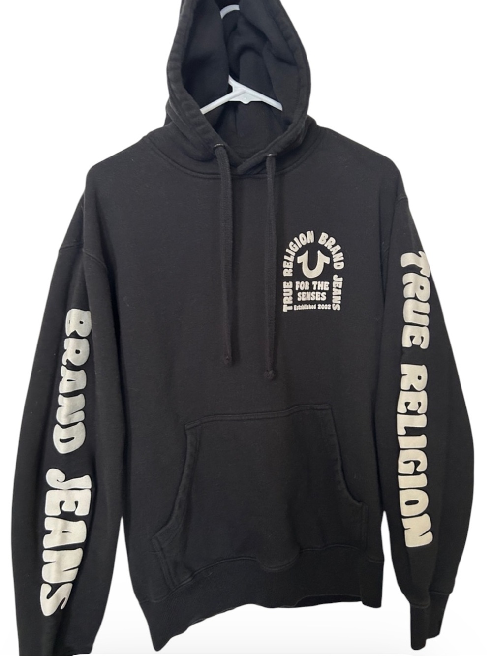 True Religion Black Hoodie with white Logos unisex
